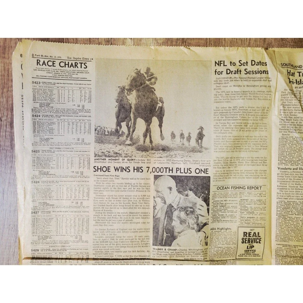 1976 Mar 15: LA Times Jockey Bill Shoemaker Gets 7,000th Win! Horse Racing